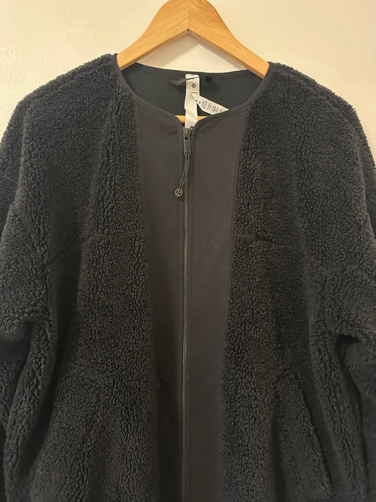 Lululemon Collarless Textured Fleece Full Zip Jacket in Black | Size 8