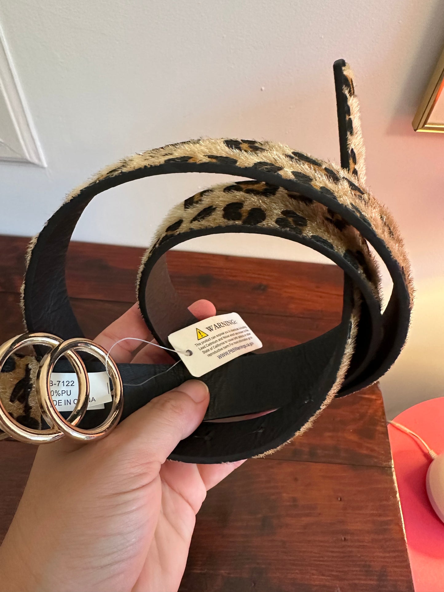 Leopard Print Belt with Gold Buckles