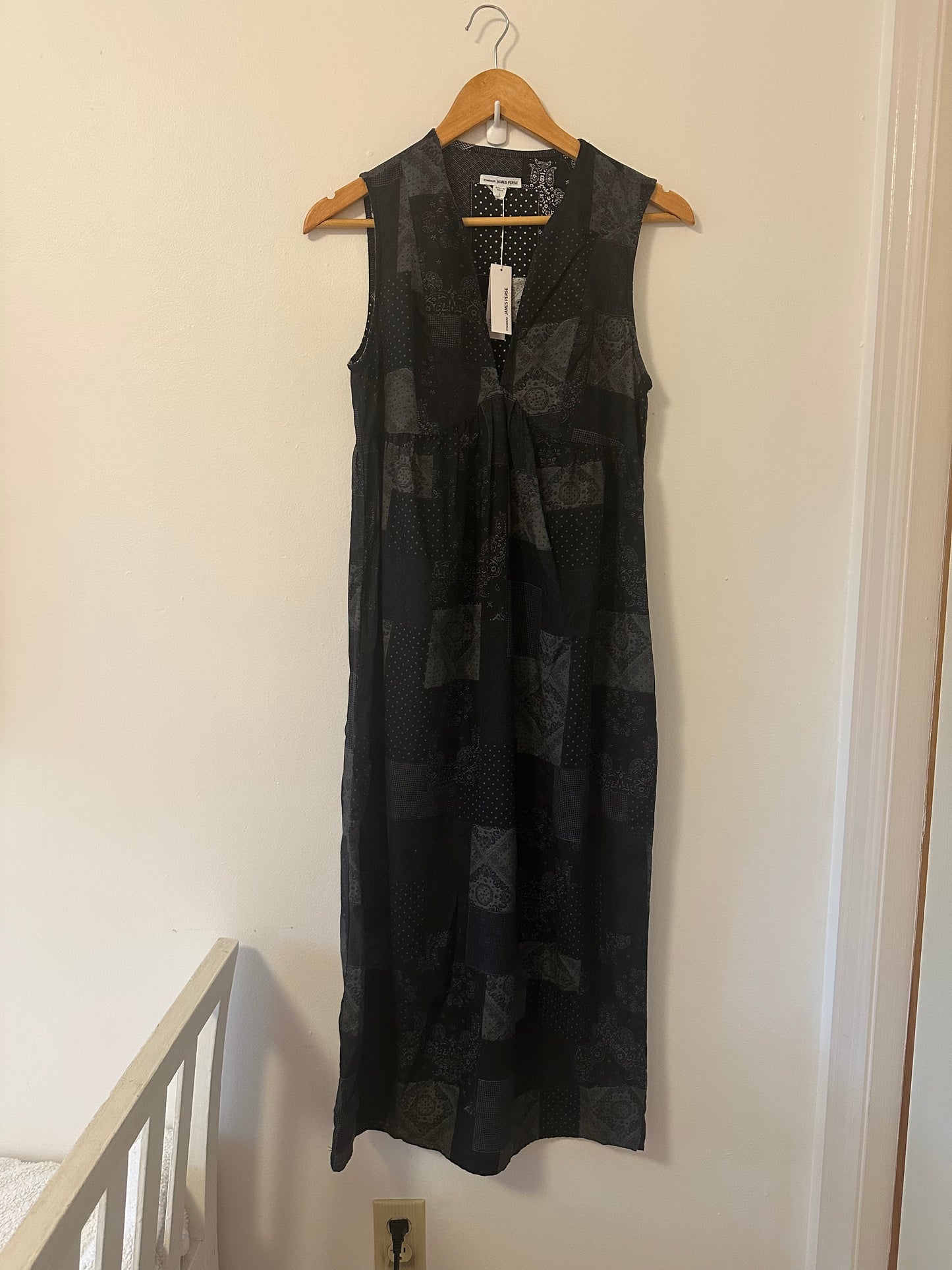 NWT James Perse Black Patchwork Cotton Maxi Dress - Size 1 (Small)