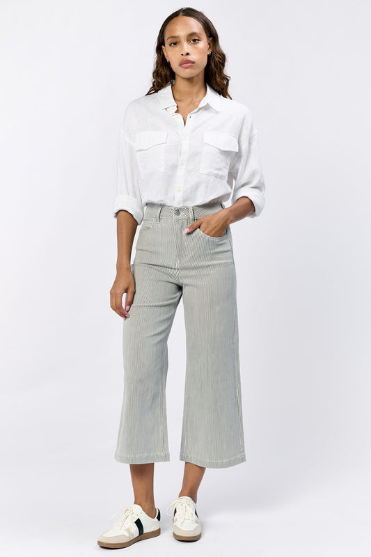 NWT Dear John Audrey Wide Leg Striped Jeans in Railroad Gray Stripe | Size 26