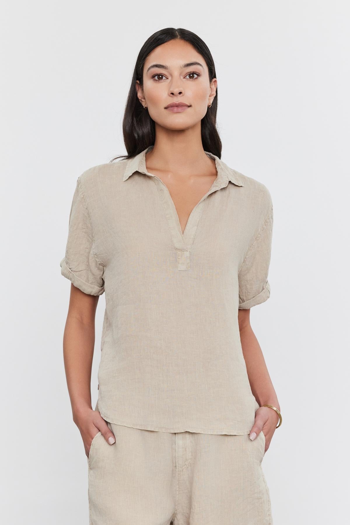 Velvet by Graham & Spencer Elerie Linen Top in Autumn | Size Small