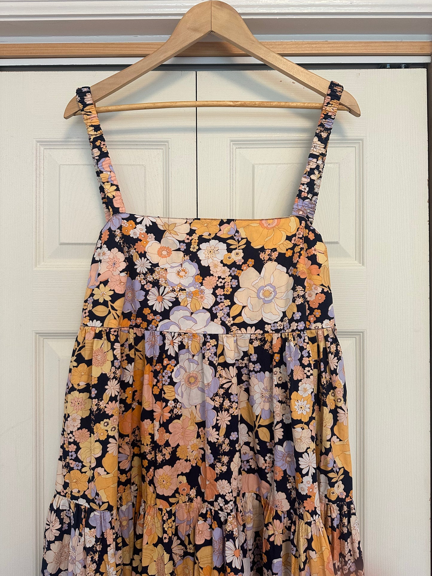 Free People Park Slope Orange and Pink Tiered Maxi Sundress Size Small