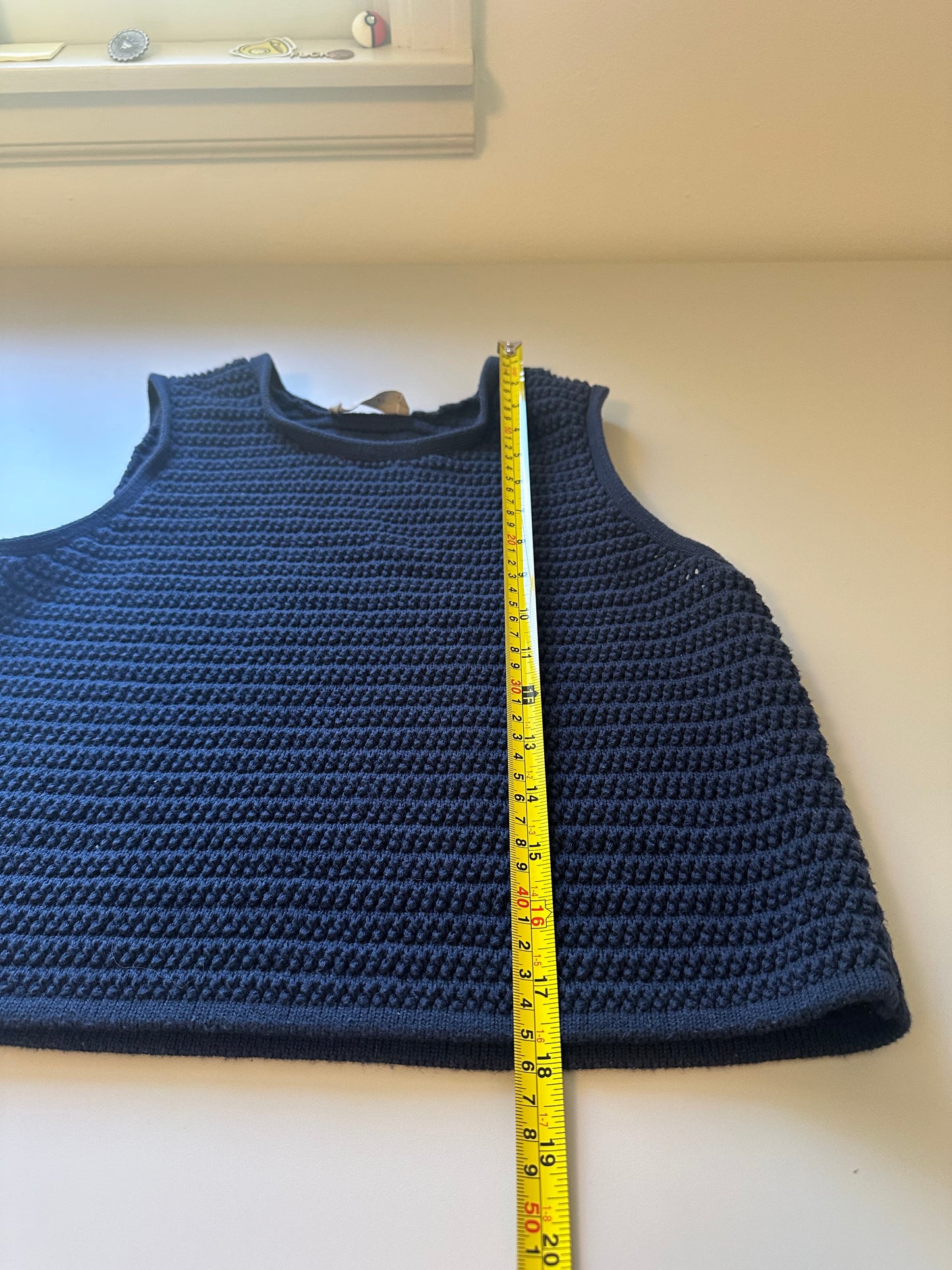 Everlane The Crochet Knit Organic Cotton Navy Blue Sleeveless Sweater | Size Medium
