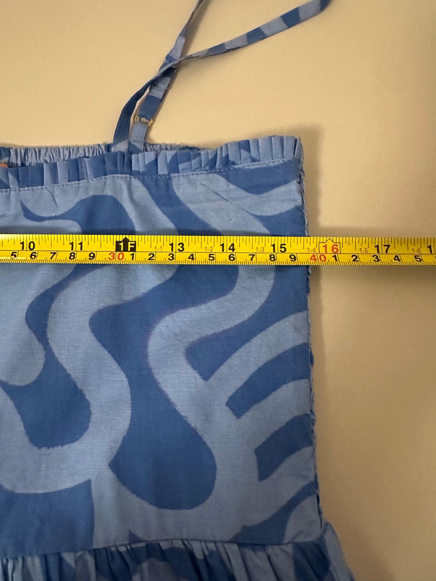 Oliphant Ashbury Smocked Back Cotton Maxi Dress in Blue | Size Medium