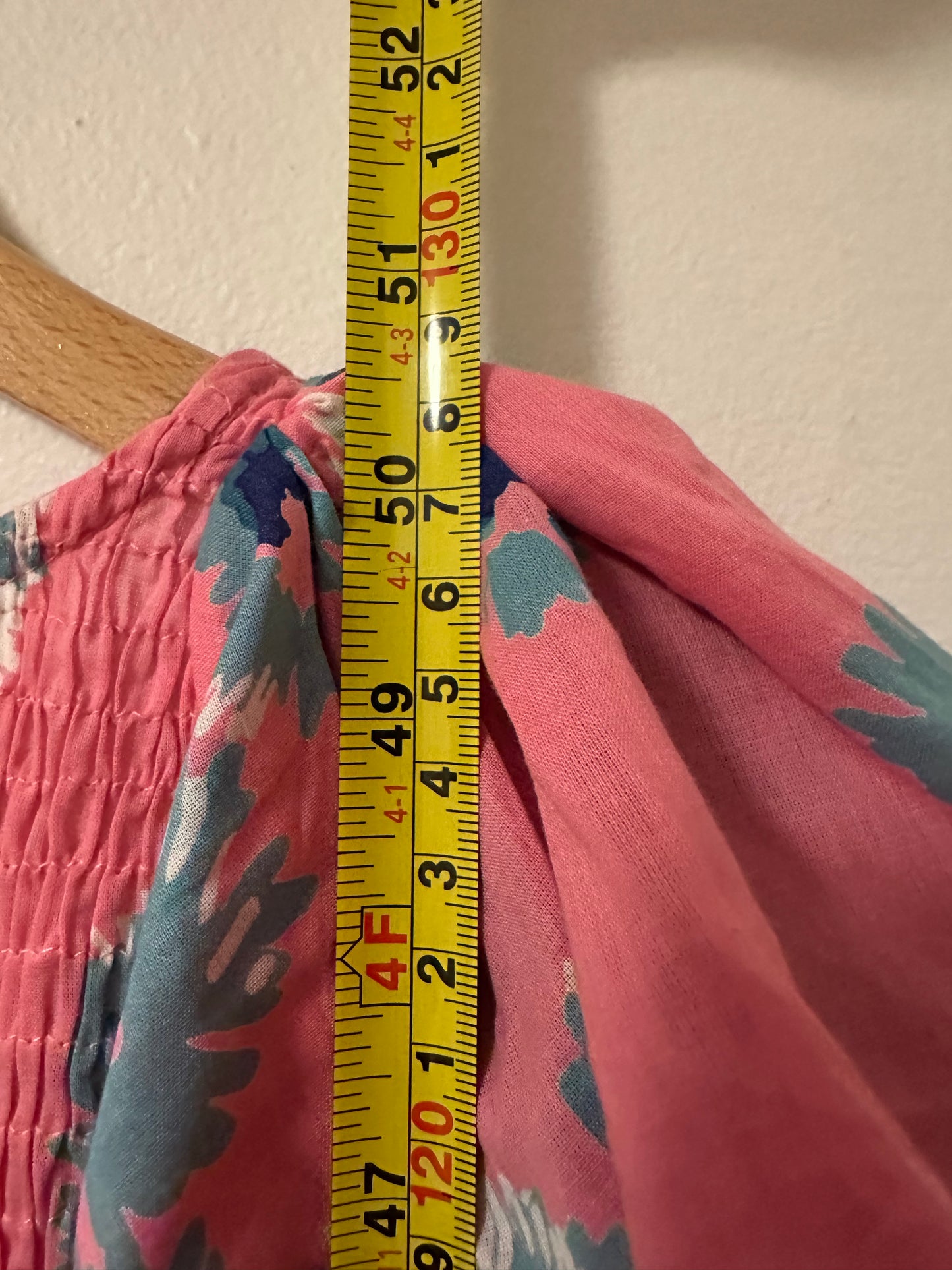 Banjanan Ira Cotton Floral Cap Sleeve Dress in Blue and Pink | Size Large