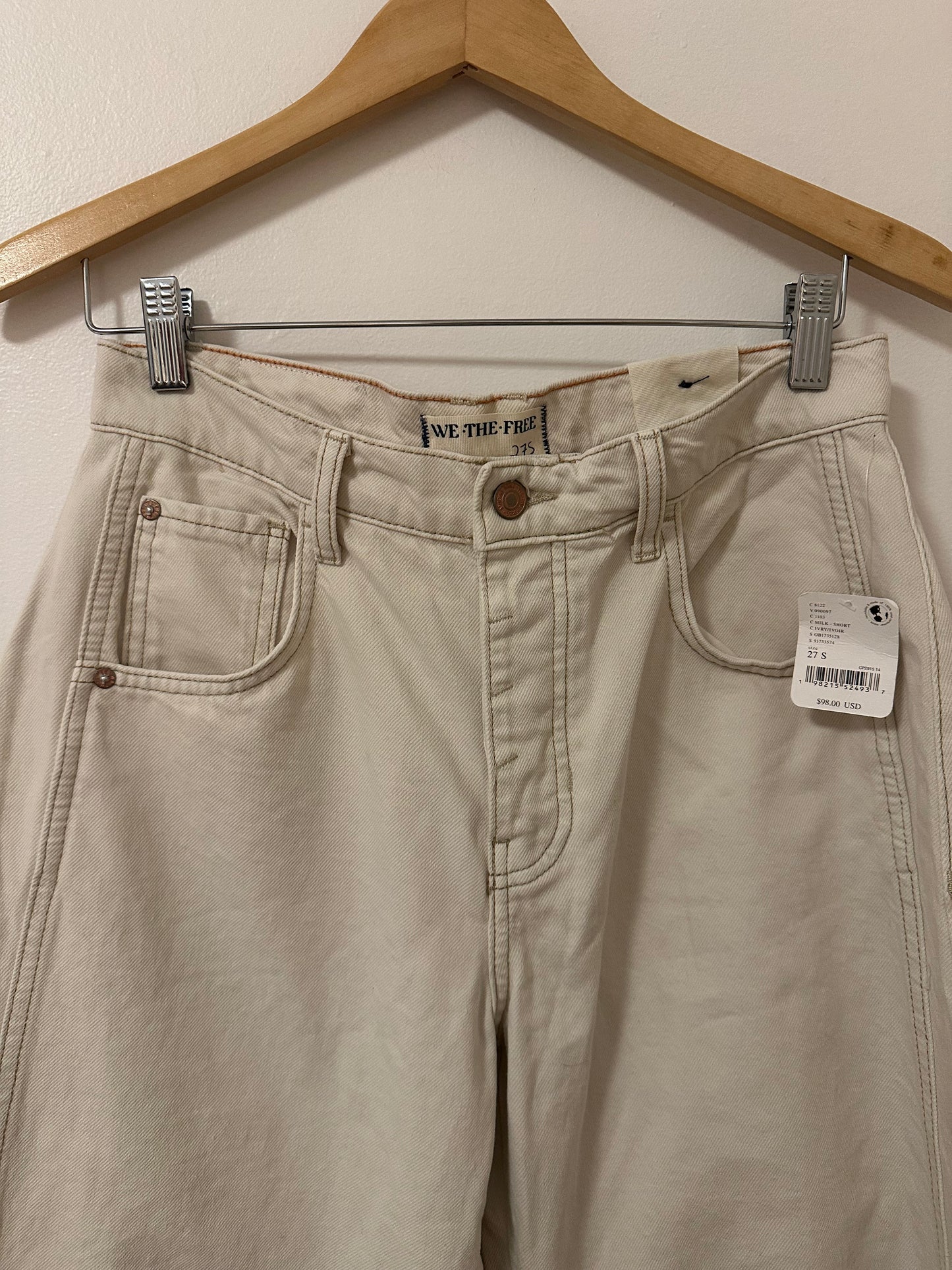 NWT We The Free Good Luck Mid Rise Barrel Jeans in Milk Size 27 Short