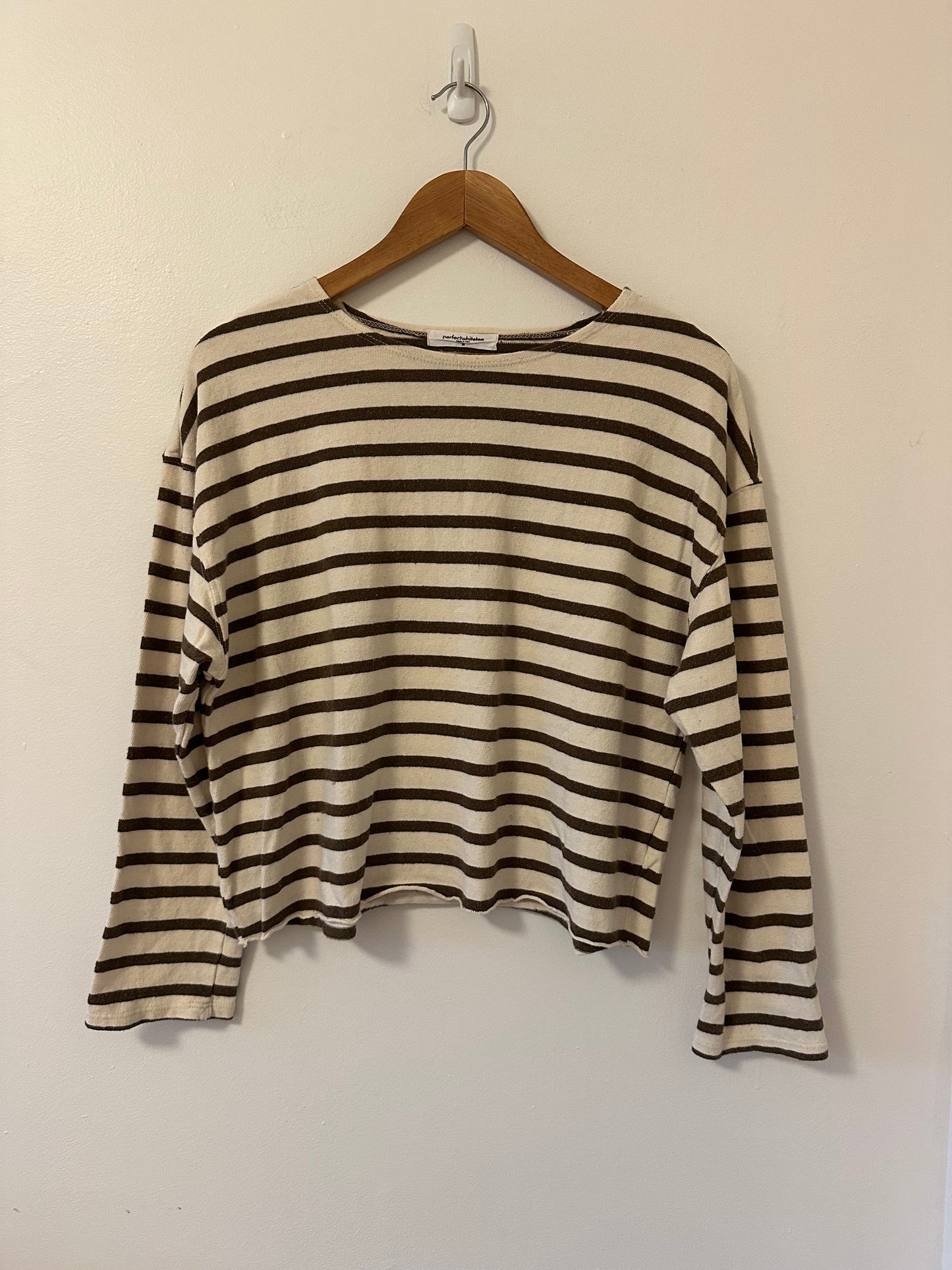 perfectwhitetee Taylor Long Sleeve Striped Top in Walnut Stripe | Size Medium