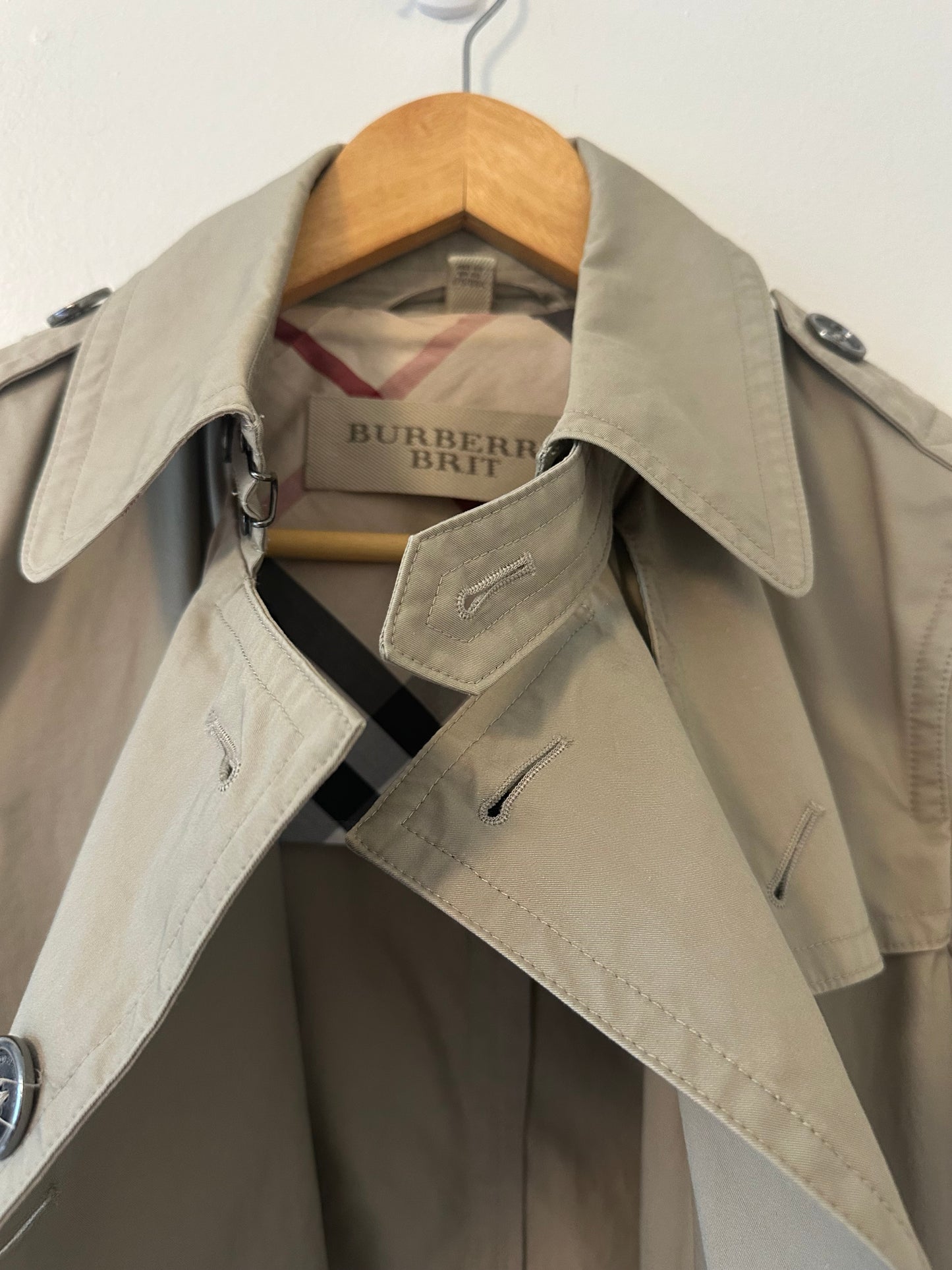 Burberry Brit Classic Tan Double-Breasted Cotton Women's Trench Coat Size 8