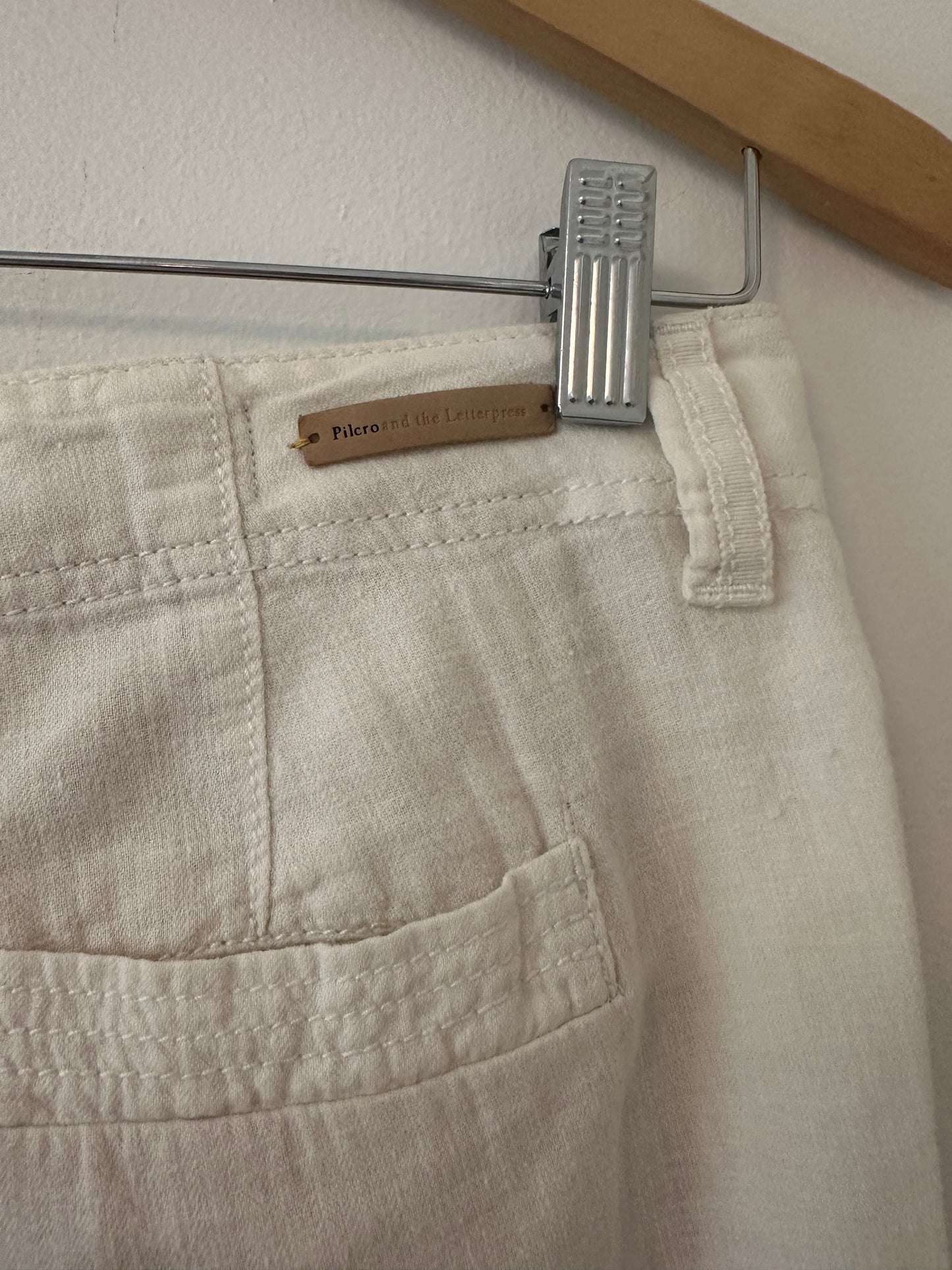 Pilcro Cream Wide-Leg Linen and Cotton Pants Size 0