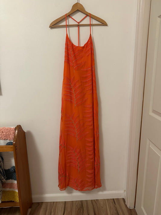 Alice + Olivia Kelly T-Back Silk Maxi Dress in Coral | Size 4