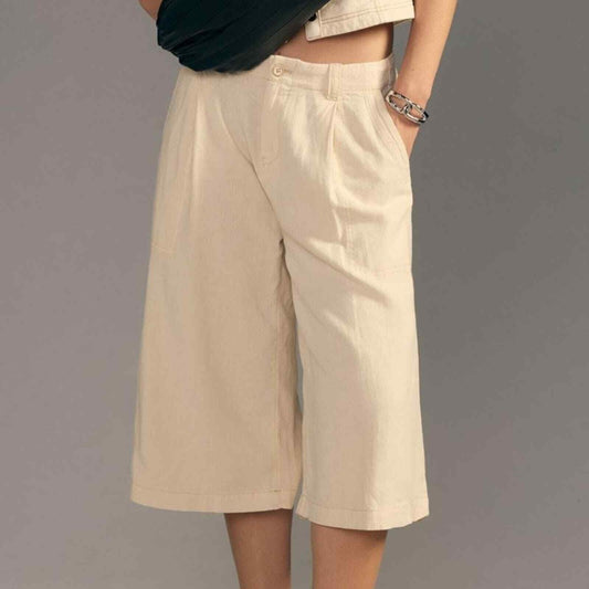 Anthropologie Pilcro New Culottes Linen Blend Cream Shorts Size 4