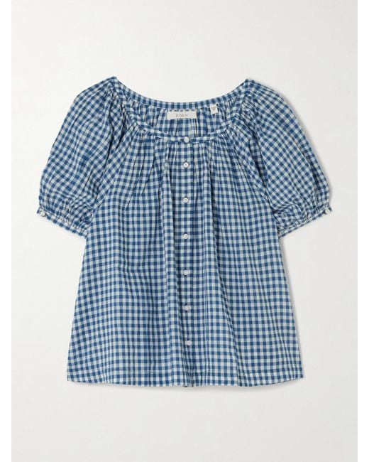 Doen June Gathered Gingham Organic Cotton Blouse - Size Small