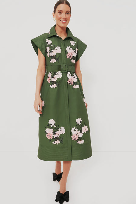 NWT Tuckernuck Olive and Pressed Powder Floral Chloe Dress - Size Large