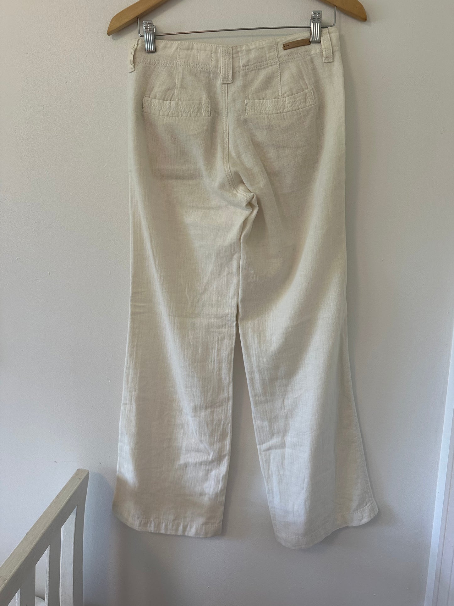 Pilcro Cream Wide-Leg Linen and Cotton Pants Size 0