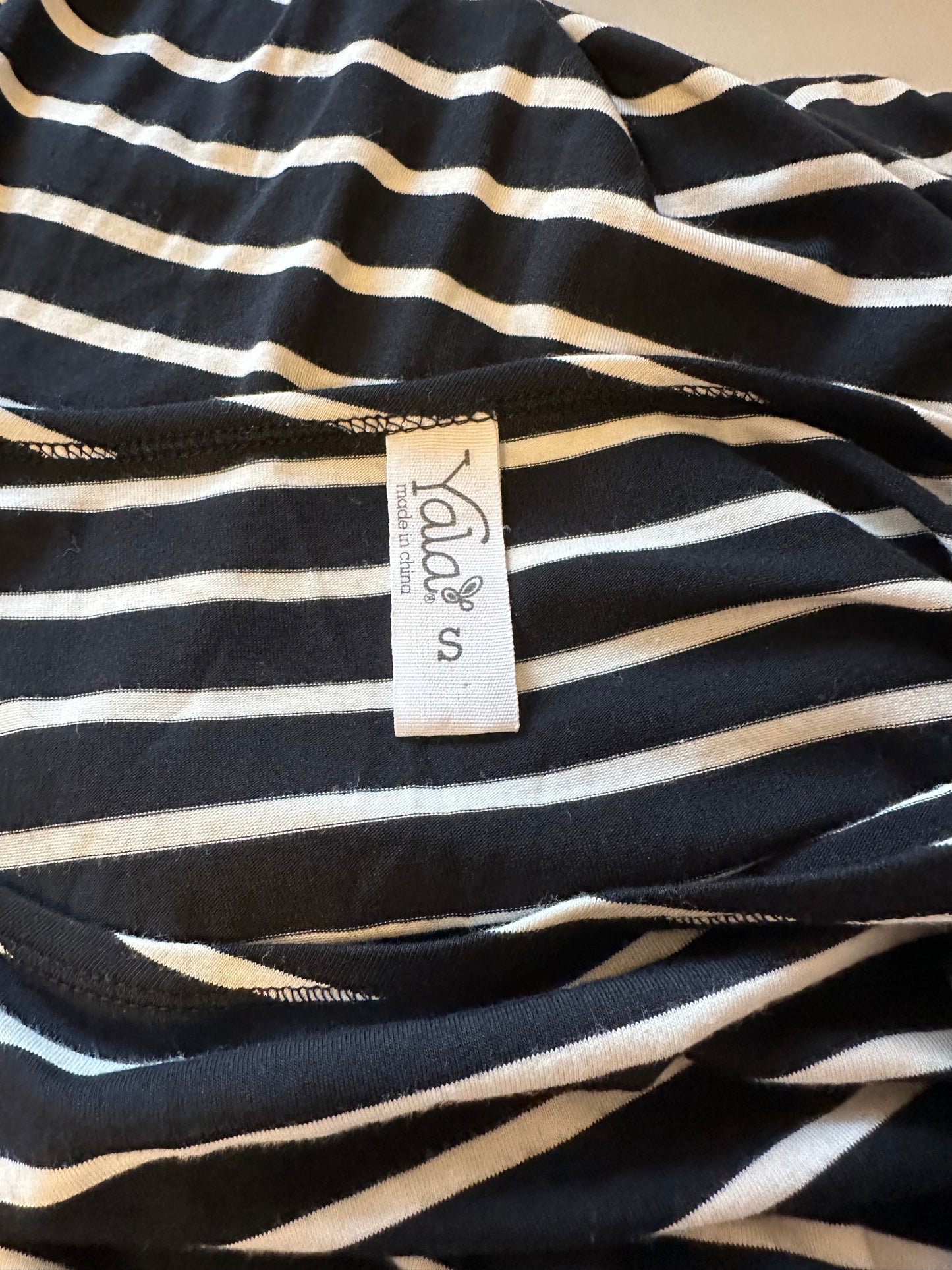 Yoga Long Sleeve Navy and White Striped Dress | Size Small