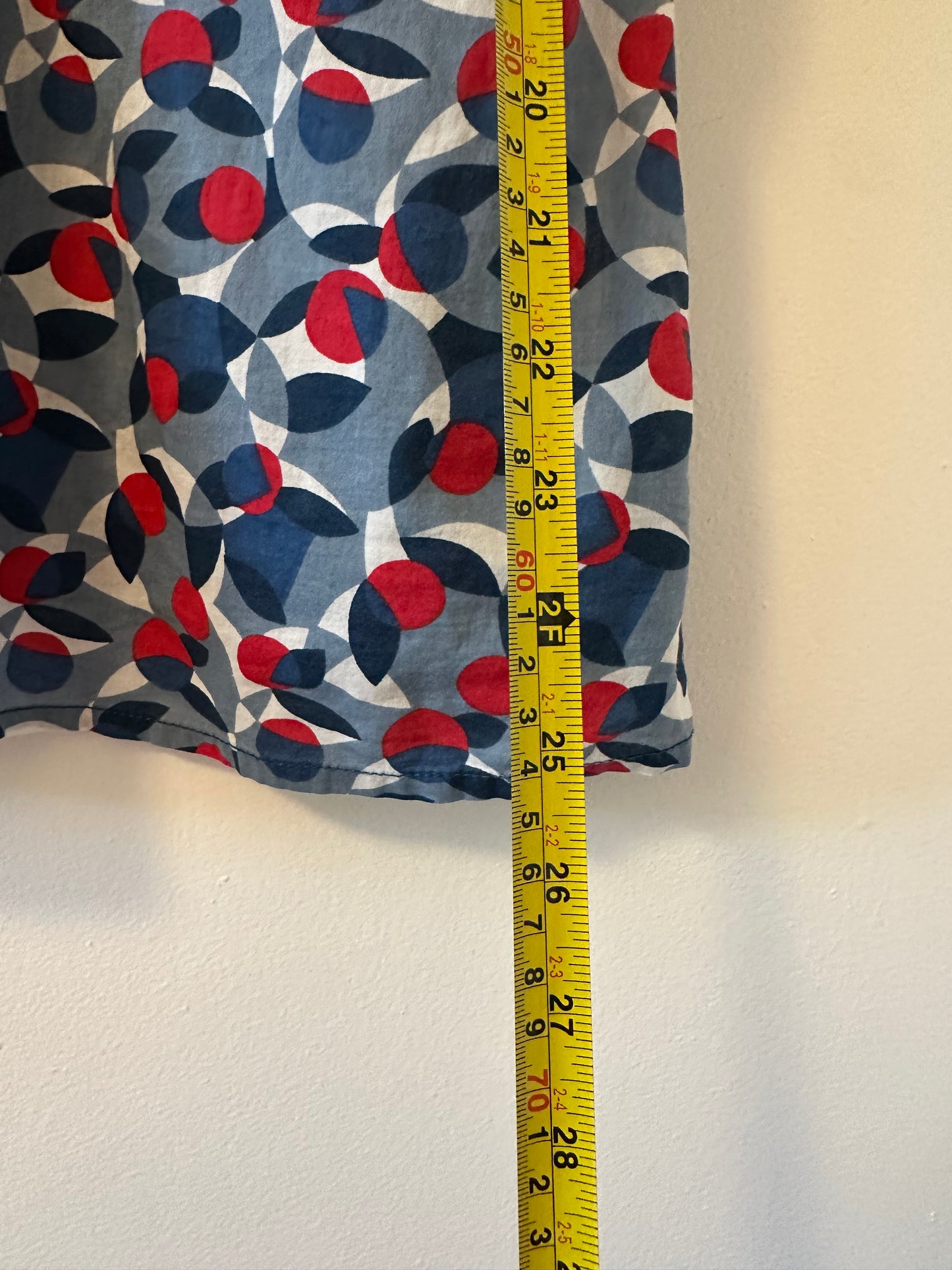 Boden Notch Neck Poplin Blue and Red Patterned Blouse - Size 12