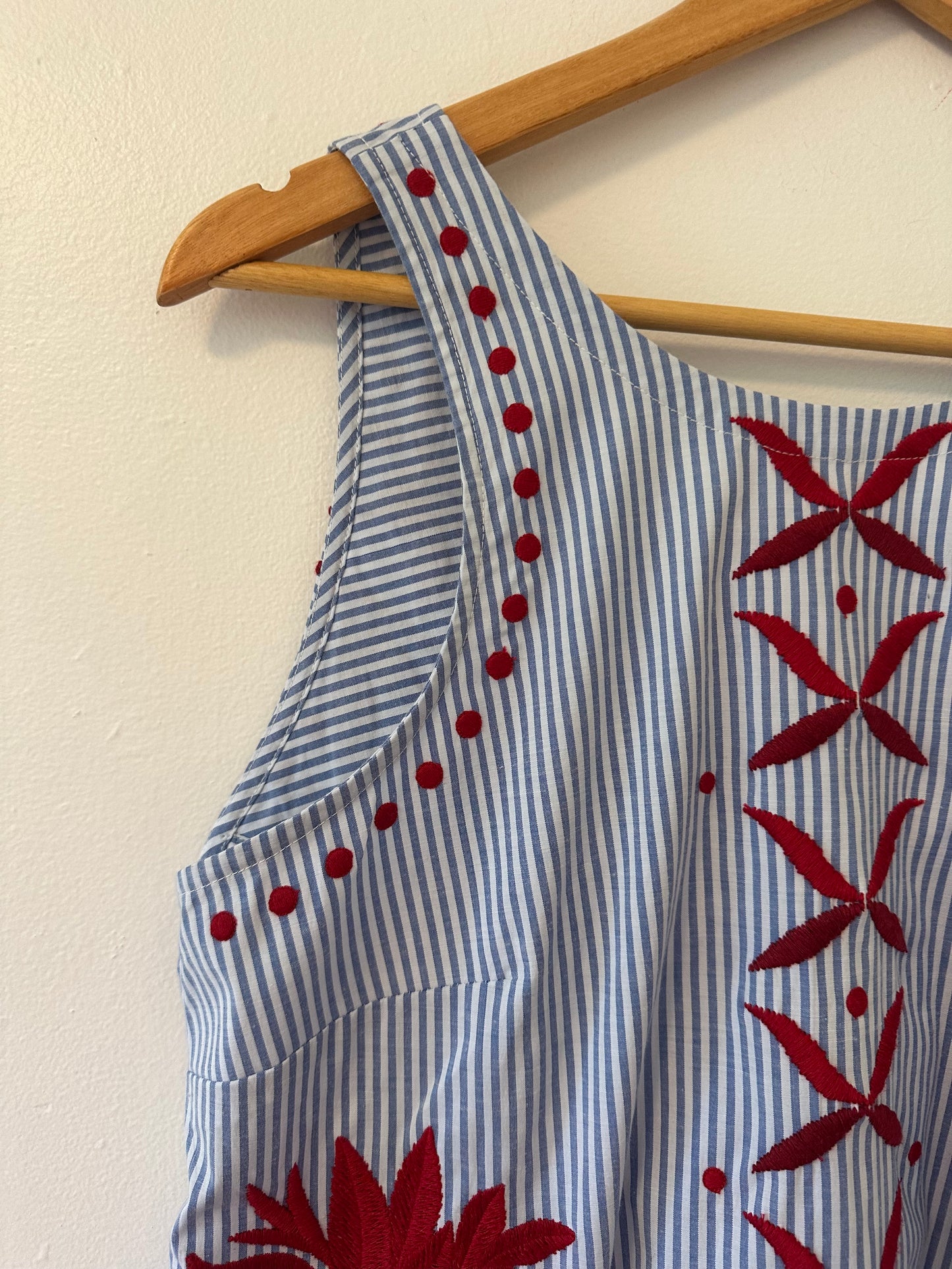 Maeve Striped Sleeveless Top with Red Embroidery - Size Medium