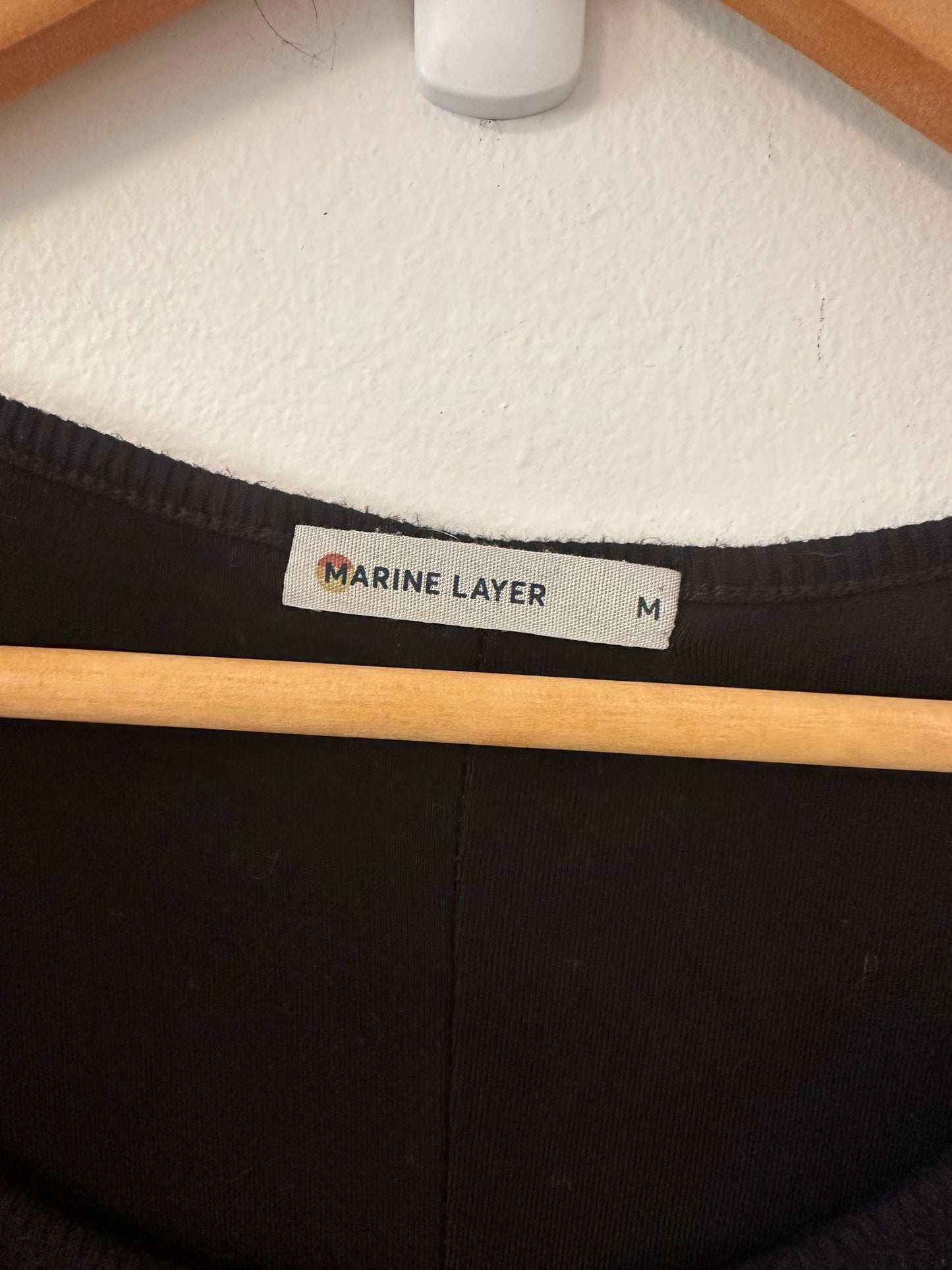 Marine Layer Lexi Rib Long Sleeve Midi Dress in Black - Size Medium