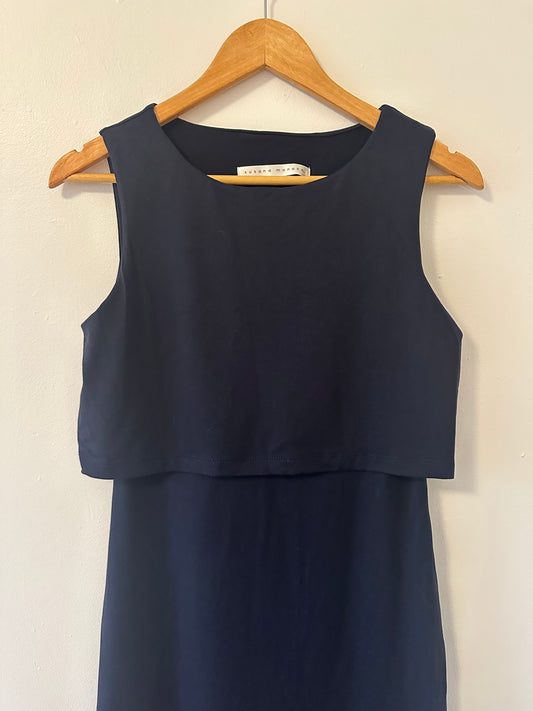 Susana Monaco Sleeveless Navy Dress with Overlay at The Top - Size Medium