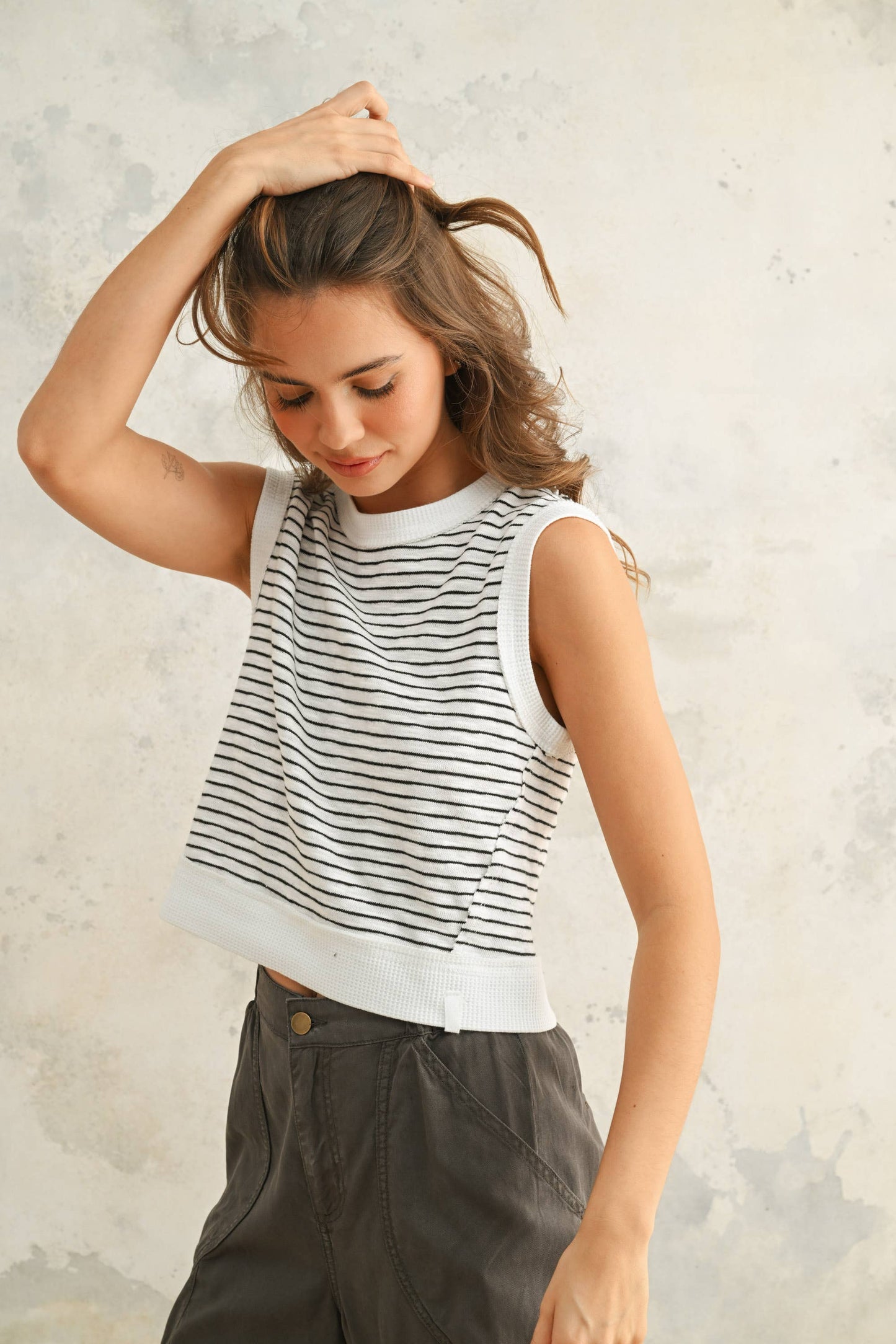 Miou Muse Striped Sleeveless Top - Black and White - Size Small