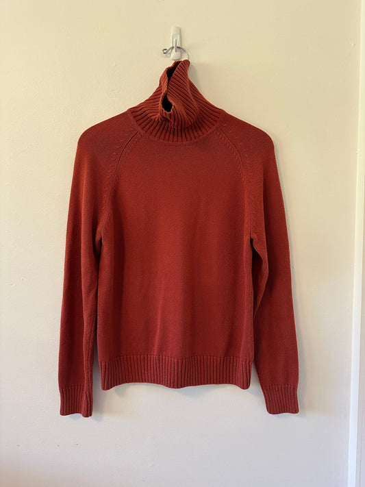 JEANNE PIERRE Women's Rust Cotton Turtleneck Sweater | Size Large