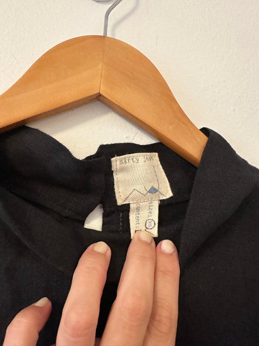 Marty Jean Cropped Uniform Linen Mock Neck Top in Black - Size XS