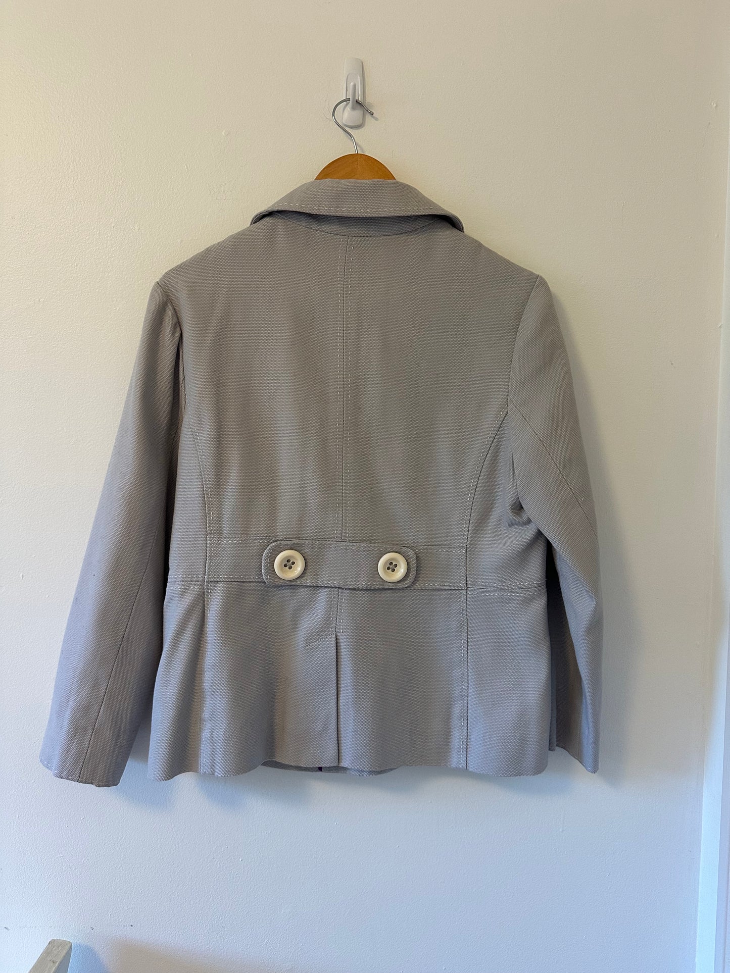 Boden Cotton Jacket with Peter Pan Collar and Big Buttons in Gray - Size 10