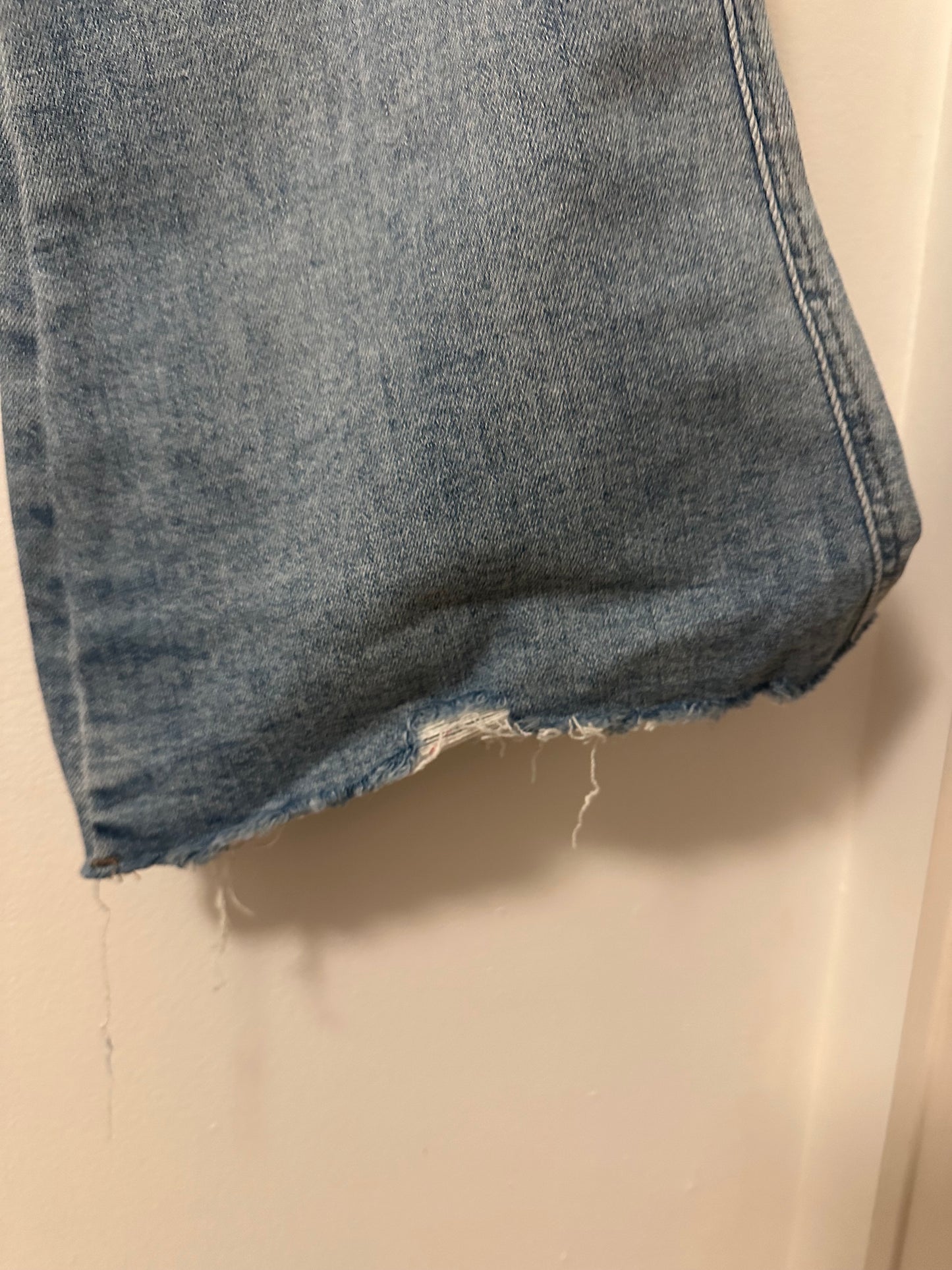 Mica High Rise Light Wash Uneven Hem Cropped Flare Jeans | Size 14