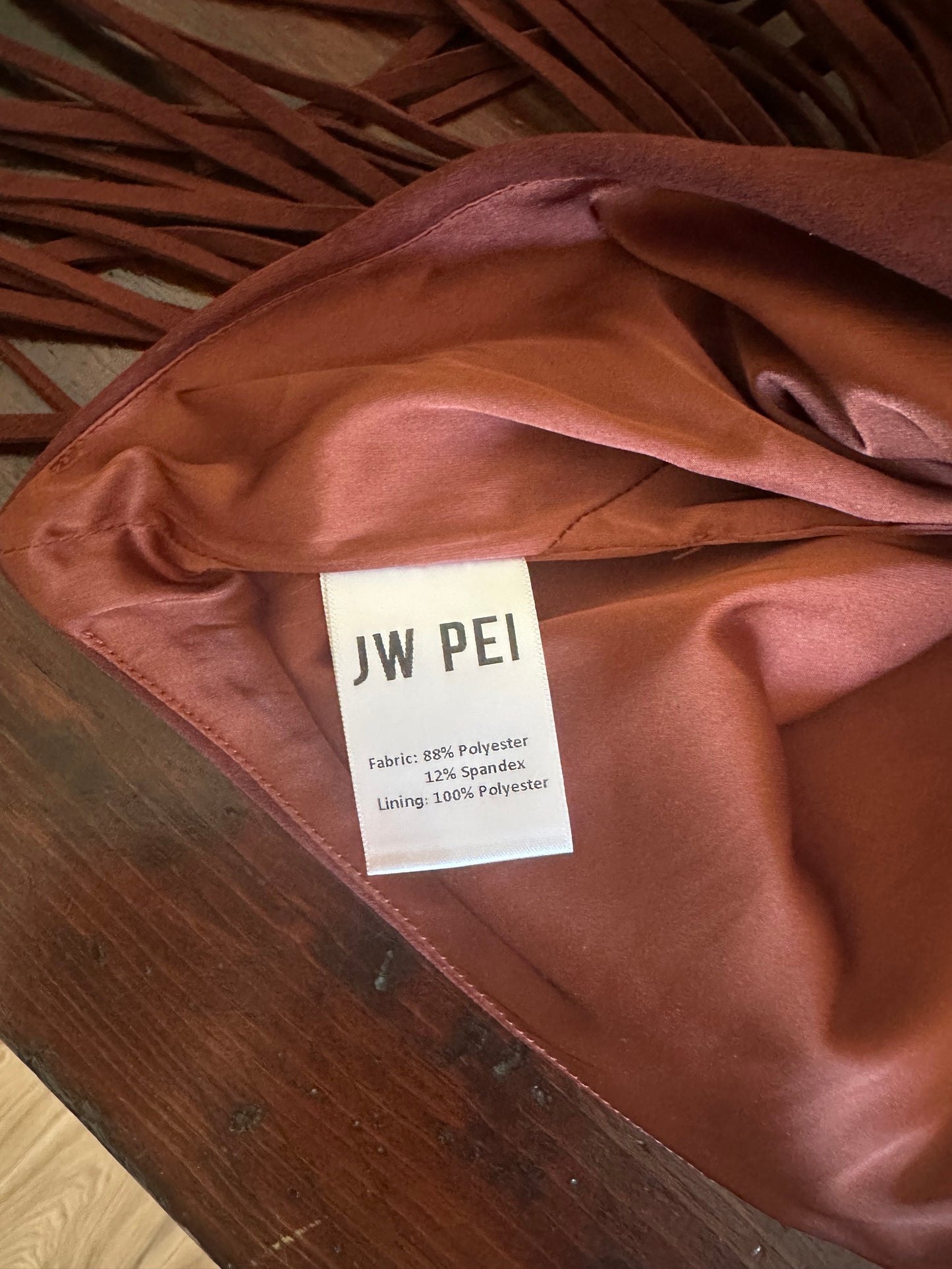 JW Pei Adeline Asymmetric Fringe Sueded Top in Burgundy - Size 8