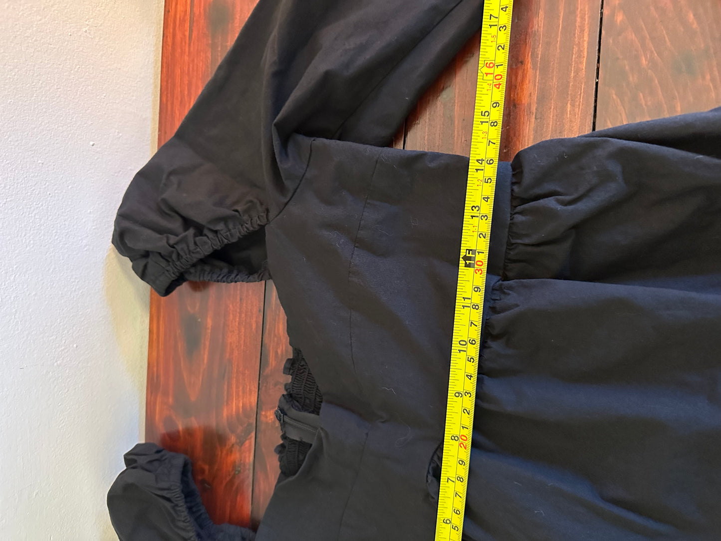 OAK + FORT - Black Sweetheart Puff Sleeve Mini Dress in Cotton Poplin | Size Medium