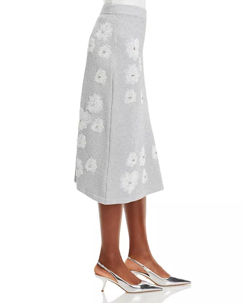 Essentiel Antwerp Edance Bead Embroidery Metallic Knit Midi Skirt - Size Medium