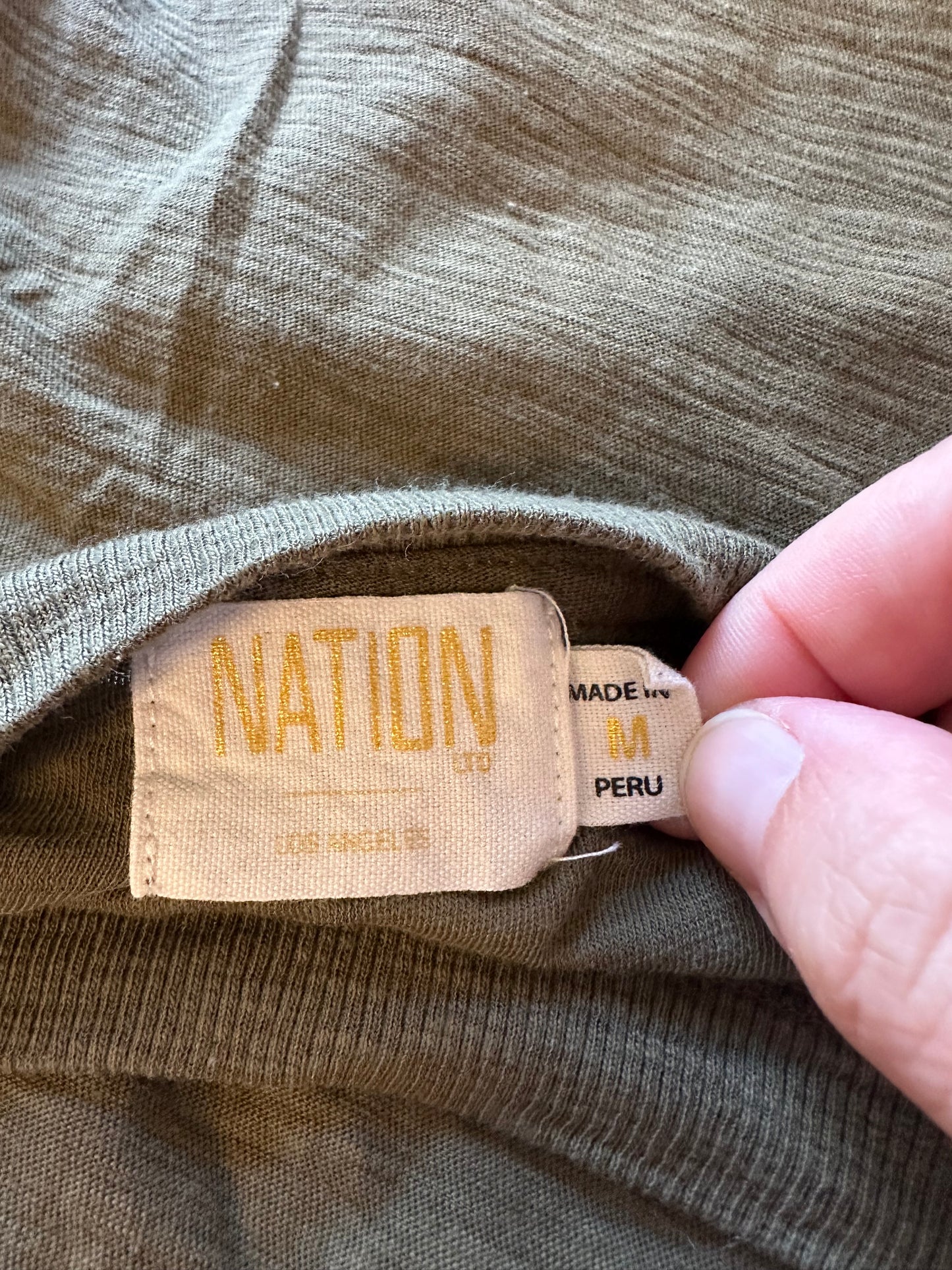 Nation LTD Olive Green Puff Sleeve Loren Pima Cotton Long Sleeve T-Shirt | Size Medium