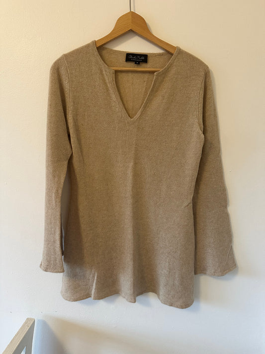 Claudia Nichole Cashmere Tan Notch Neck Sweater Size M