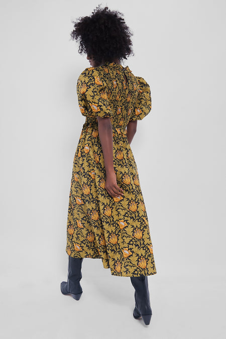 NWT Hyacinth House Tuckernuck Olive Leafy Floral Smocked Smythe Midi Dress | XL