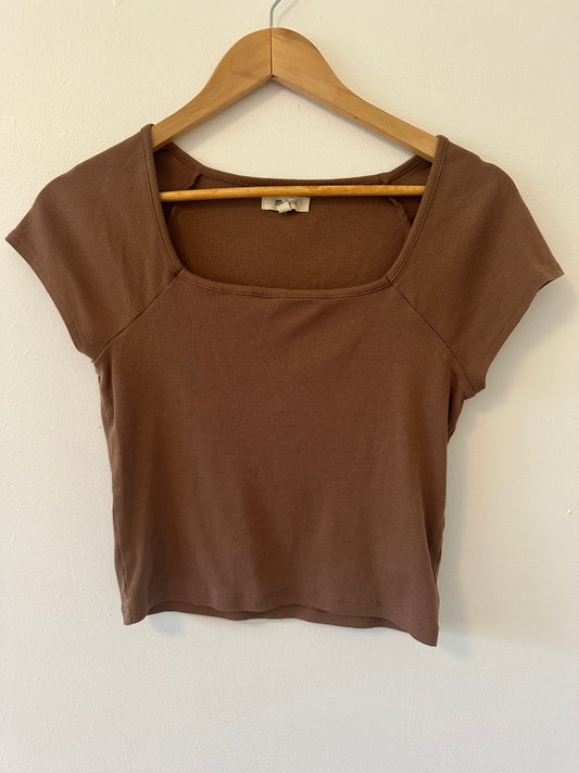 Madewell Brown Ribbed Cropped Women's Top Size Large