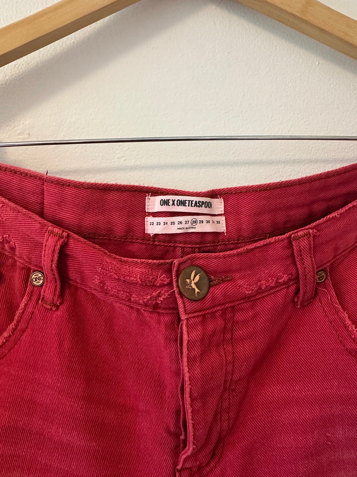 One Teaspoon Red Distressed Bandit Jean Shorts - Size 28