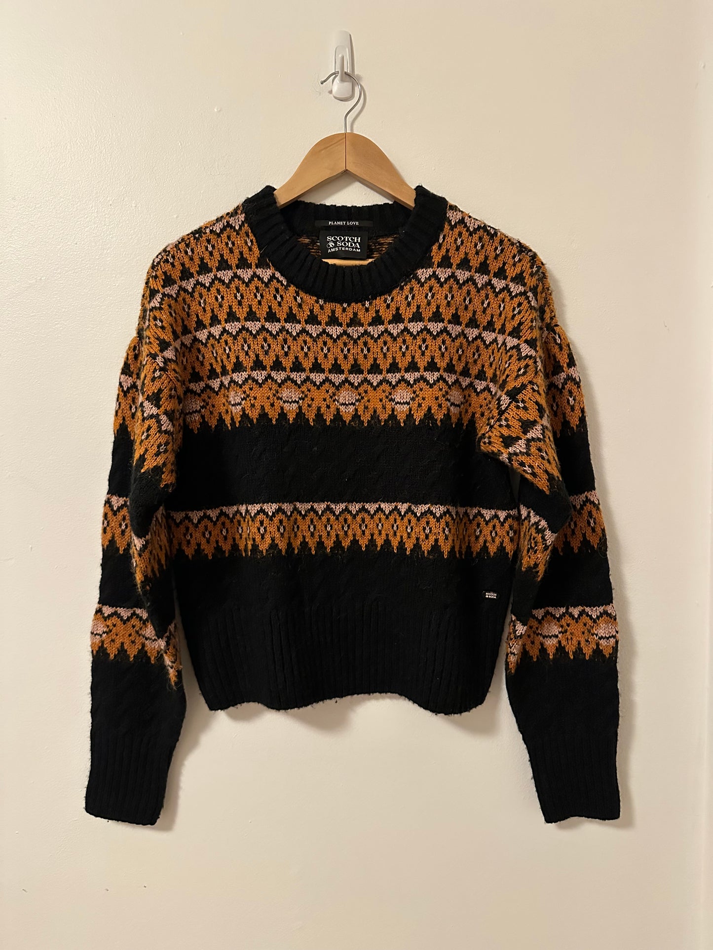 Scotch & Soda Black and Orange Geometric Sweater | Size Medium
