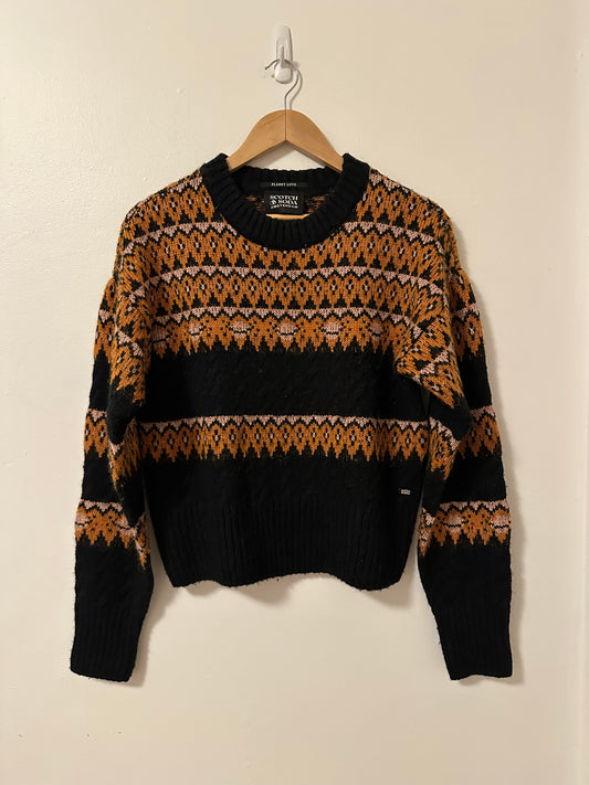Scotch & Soda Black and Orange Geometric Sweater | Size Medium