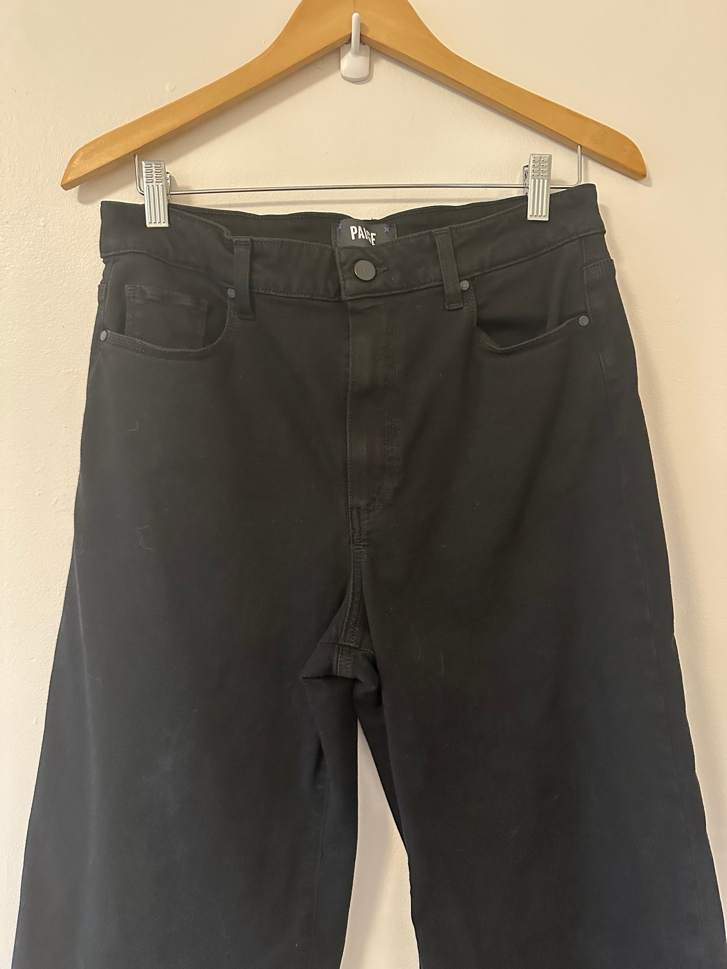 Paige Anessa High Rise Cropped Wide Leg Jeans in Black - Size 31