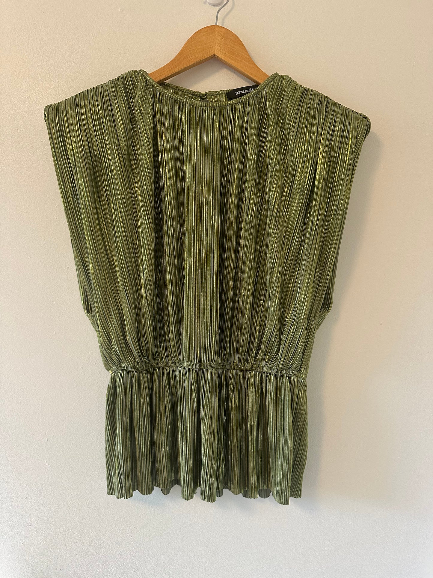 Sabina Musayev Metallic Liraz Olive Green Blouse - Size Medium