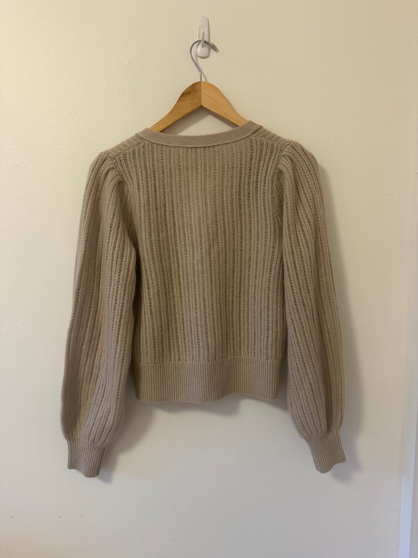 White + Warren Cashmere Textured Cardigan in Jute Heather | Size Small