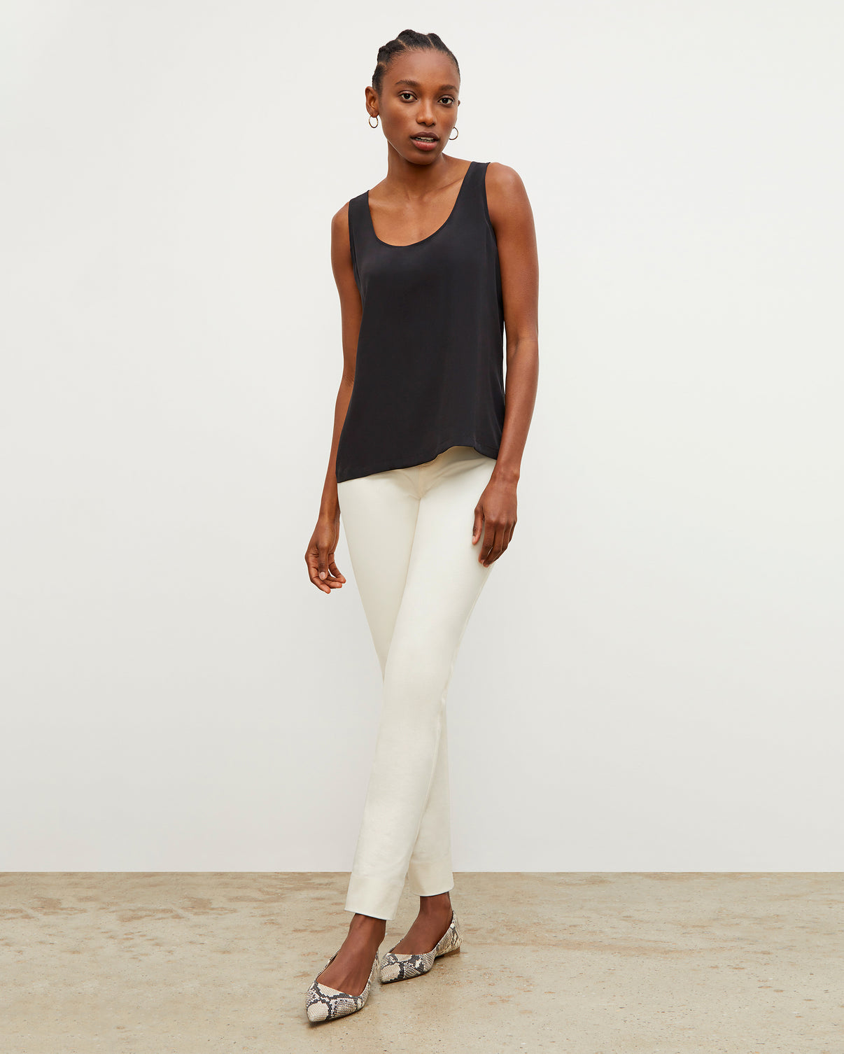 MM Lafleur The Vicky Tank in Washable Silk In Black | Size Medium