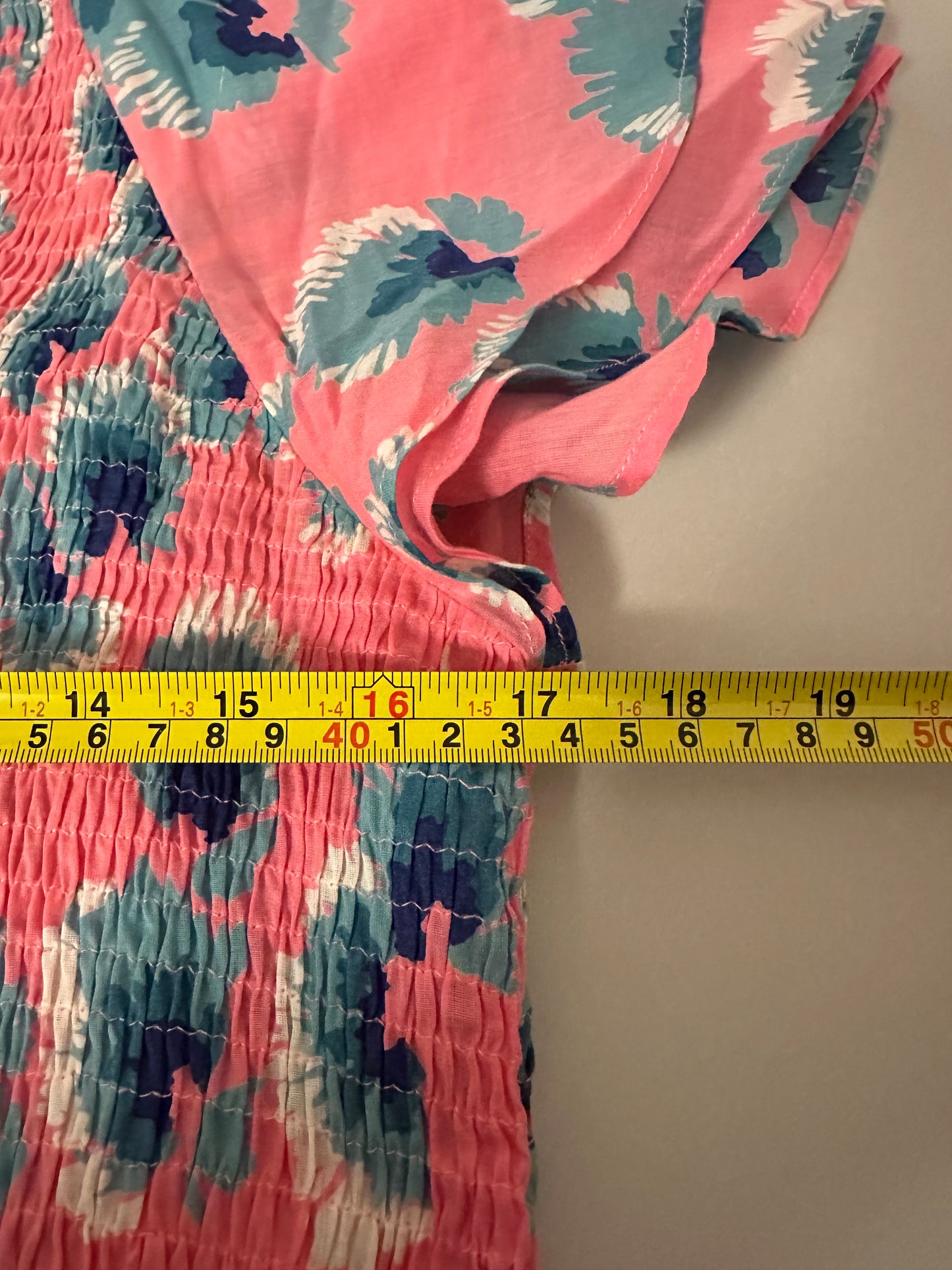 Banjanan Ira Cotton Floral Cap Sleeve Dress in Blue and Pink | Size Large