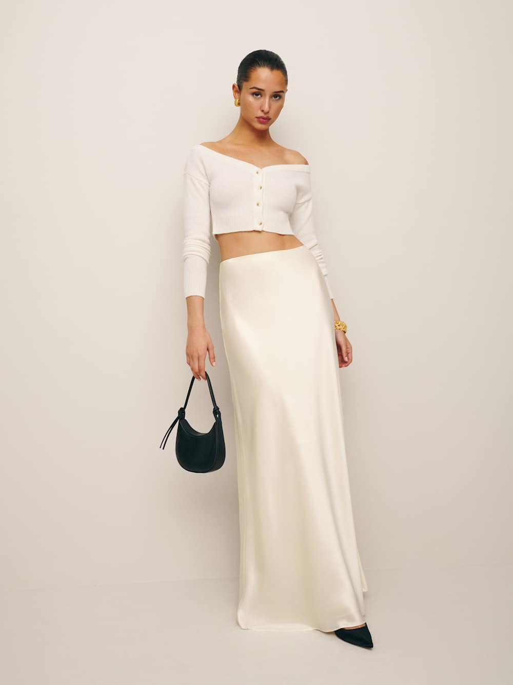 Reformation Bella Cream Silk Maxi Skirt - Size Medium