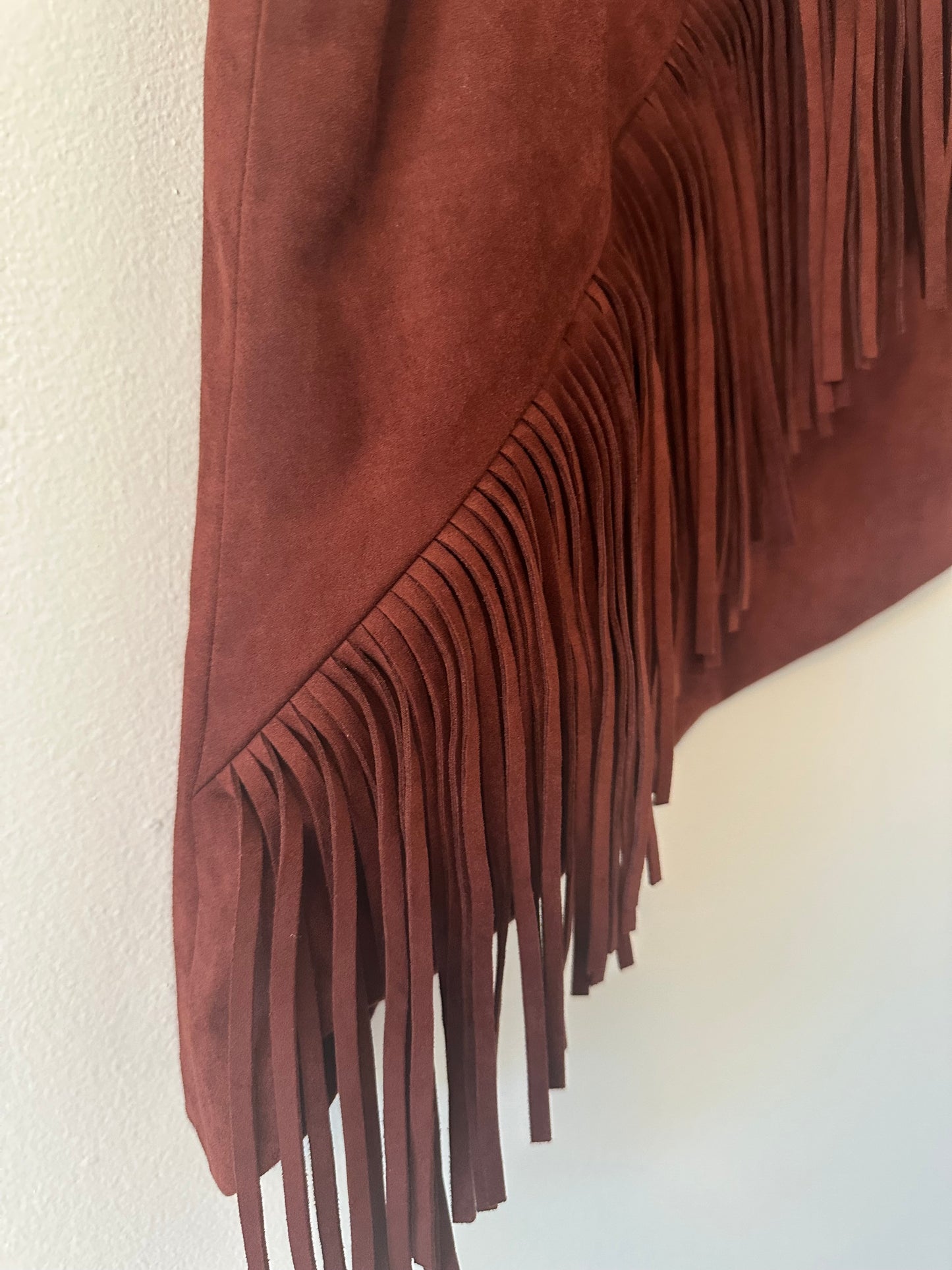 JW Pei Adeline Asymmetric Fringe Sueded Top in Burgundy - Size 8