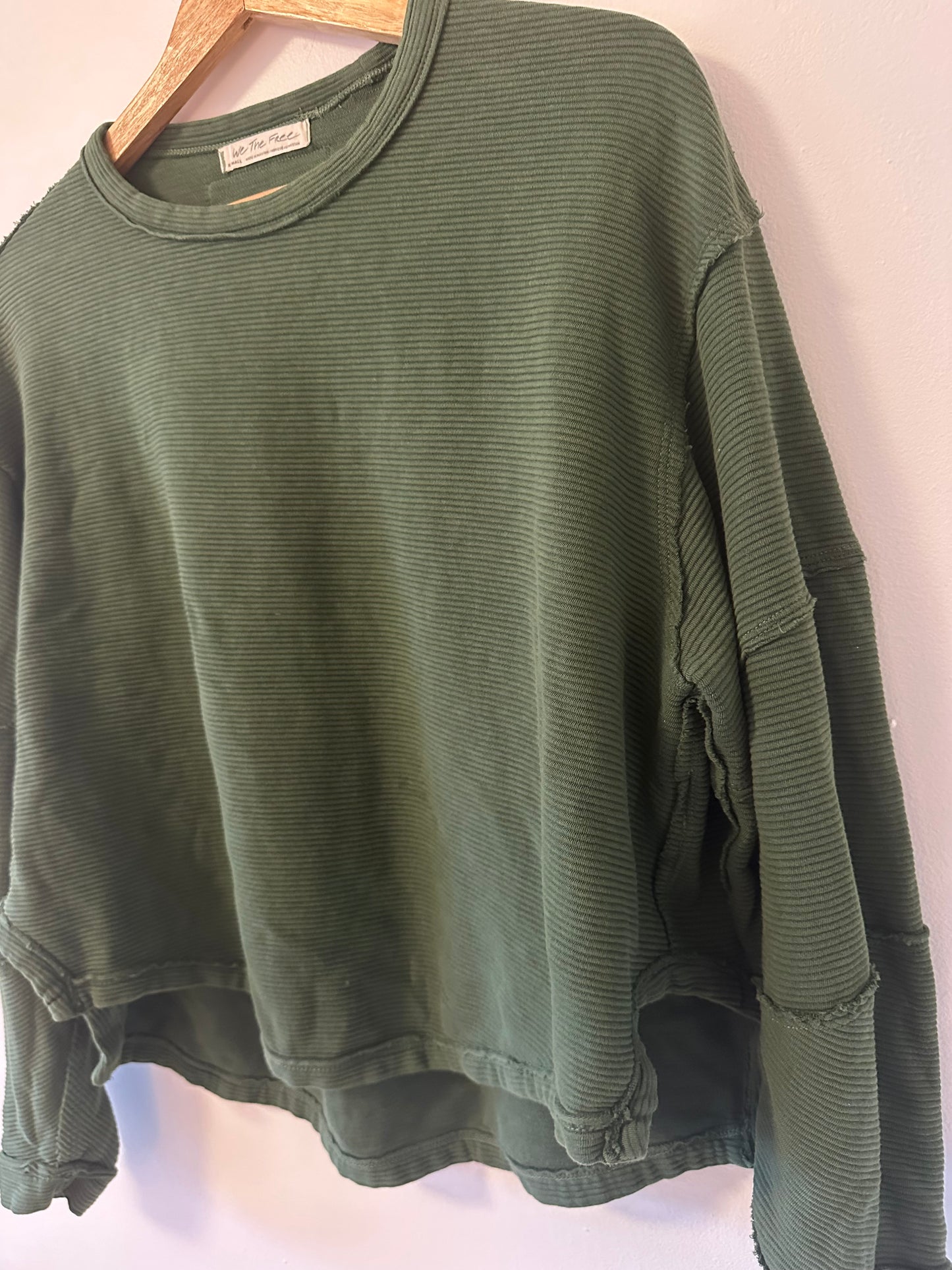 We The Free Total Eclipse Long Sleeve Ribbed Oversized Tee in Green | Size XS