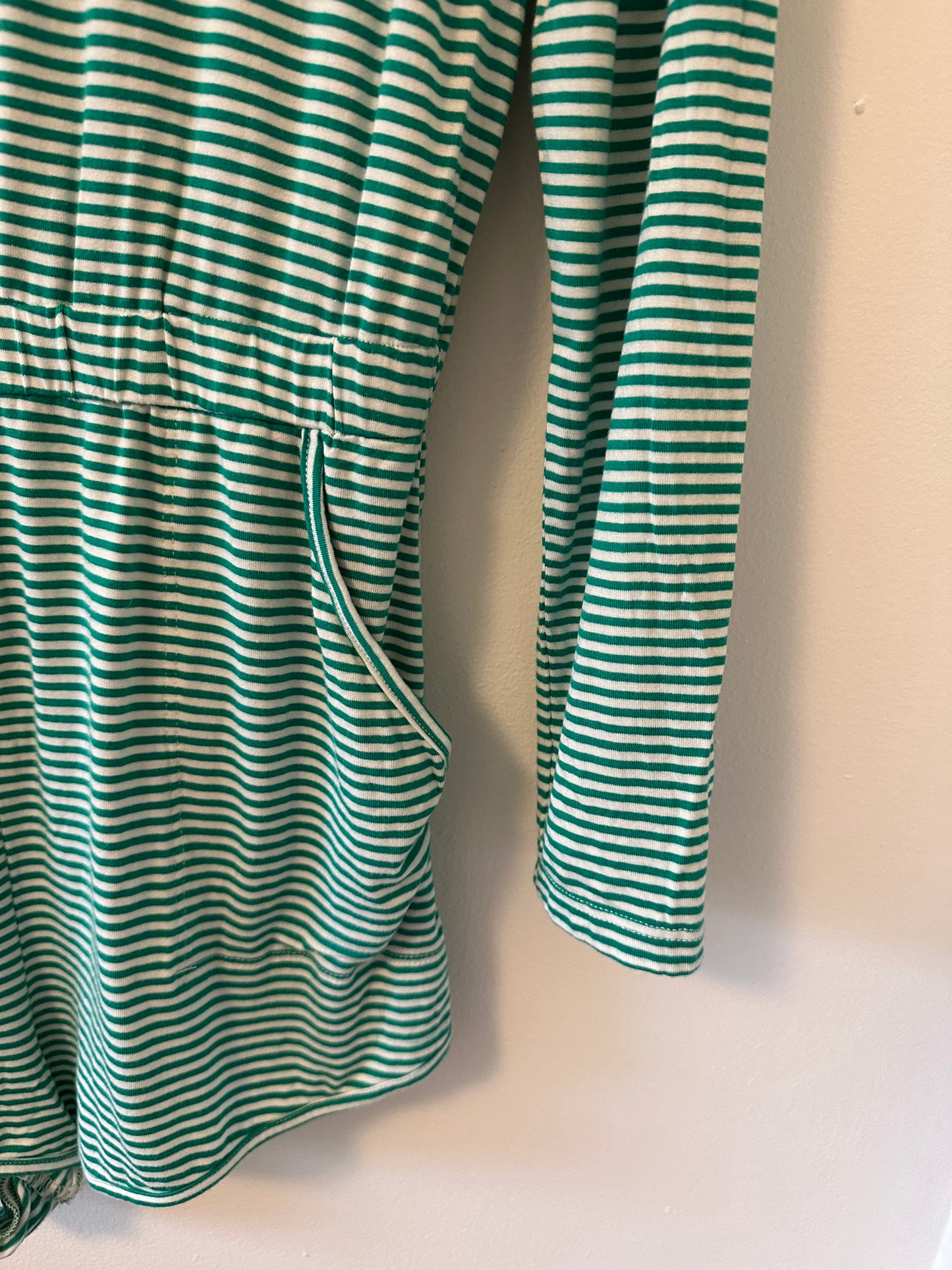 Free People Yvette Green and White Striped Romper Size Medium