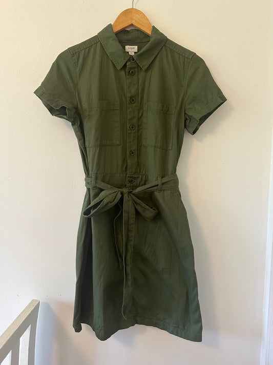 J. Crew Utility Shirt Dress in Olive Green - Size 6