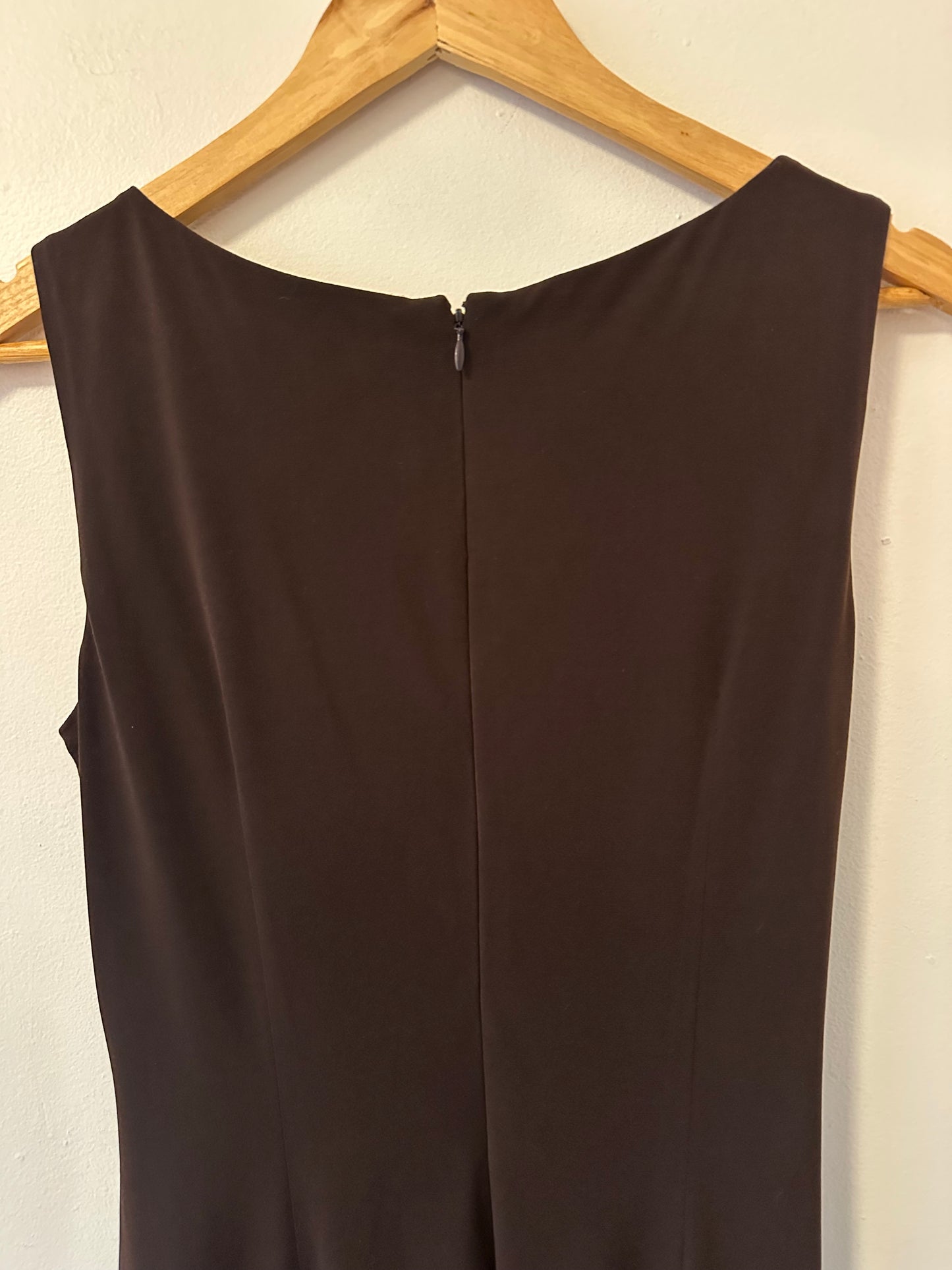 David Meister Chocolate Brown Mini Dress with Gold Detail | Size 6