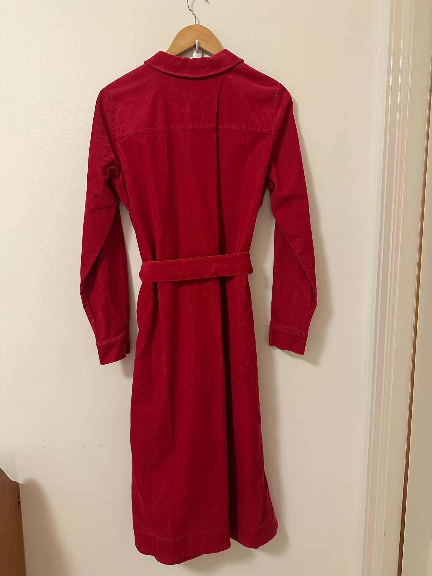 Boden Clara Corduroy Red Long Sleeve Belted Midi Dress | Size 10